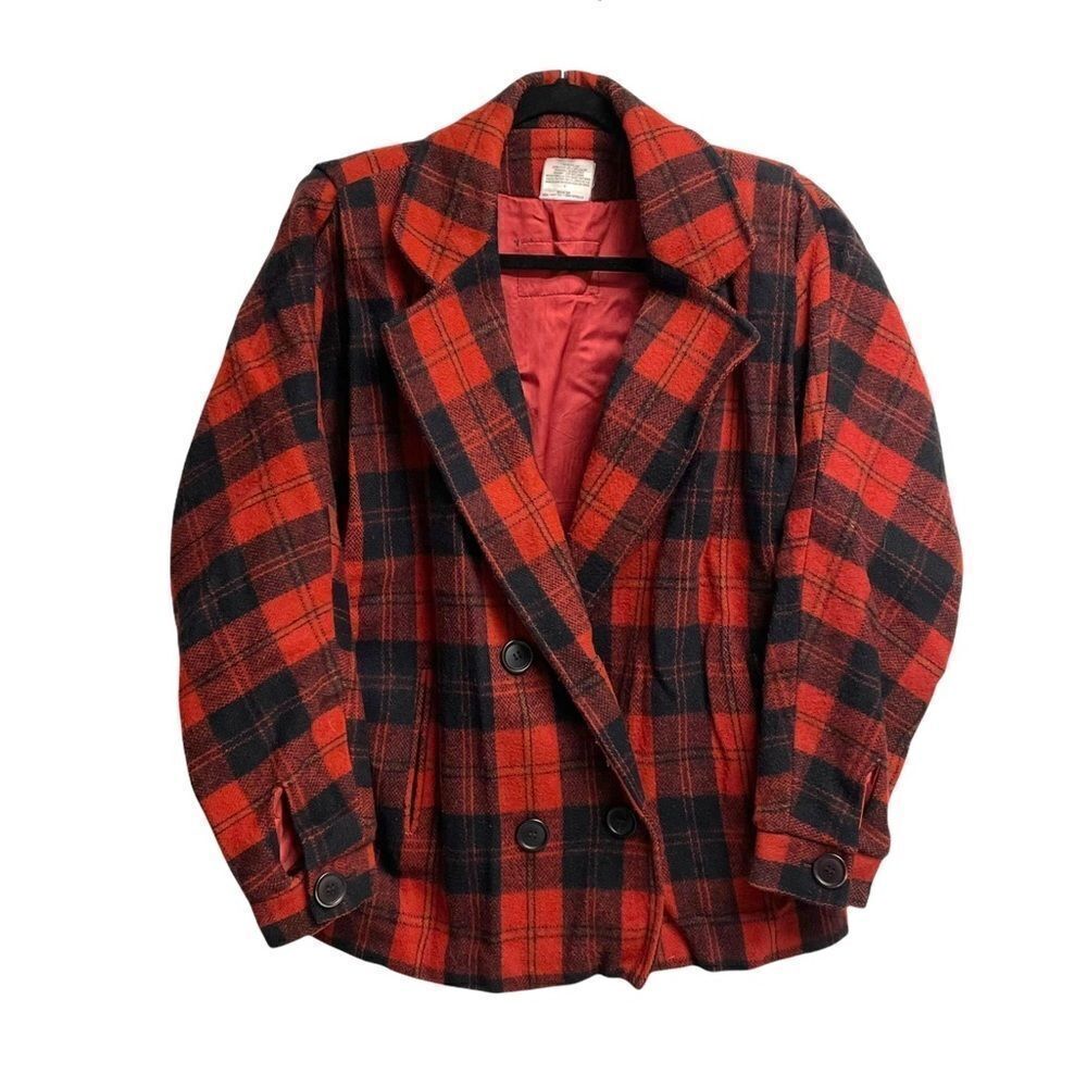Wool Plaid Double Breasted Lumberjack Fall Winter Jacket Ted Black  M